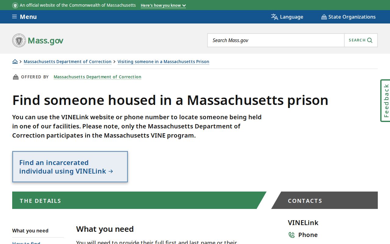 Massachusetts DOC search limits for Nantucket County released state inmates